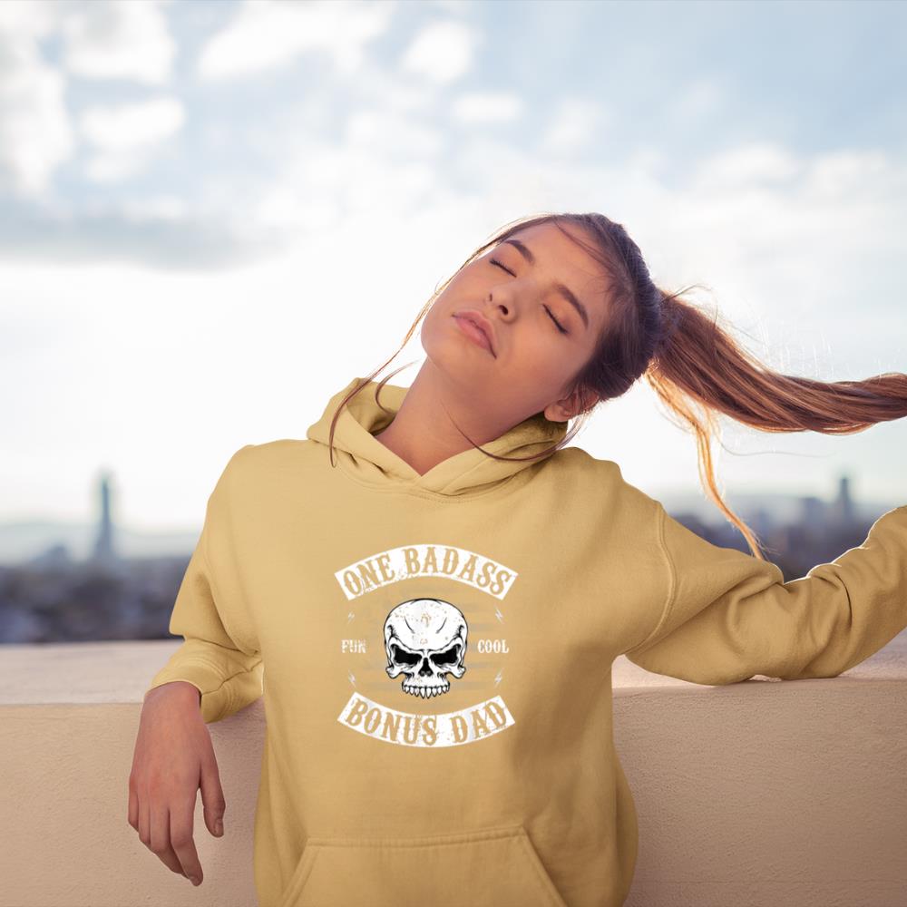 Thedaughterdadshirts One Badass Bonus Step Dad Funny Gift Birthday Stepdad Unisex Hoodie
